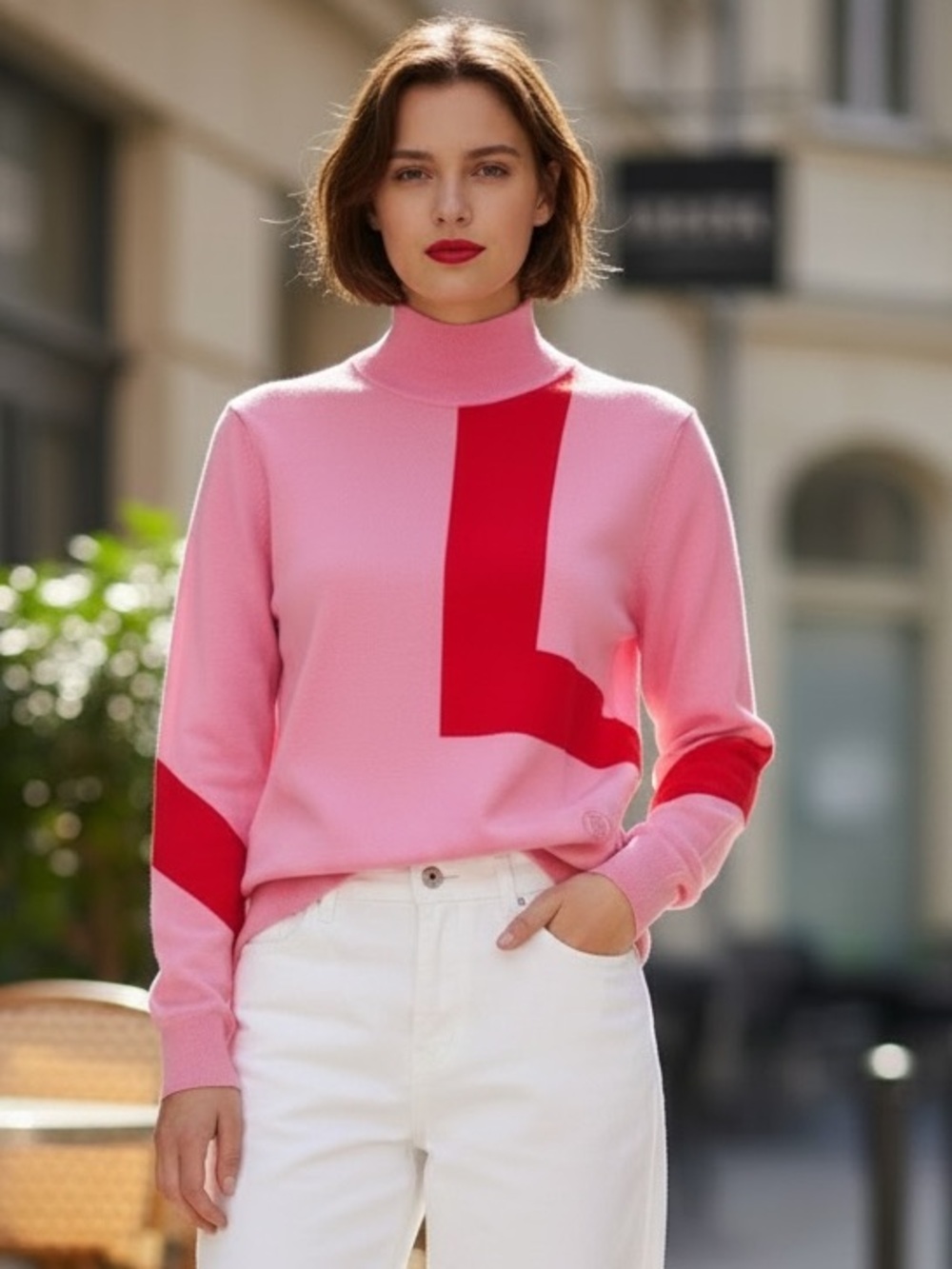 Burberry Pink Sweater with Red Block Detail